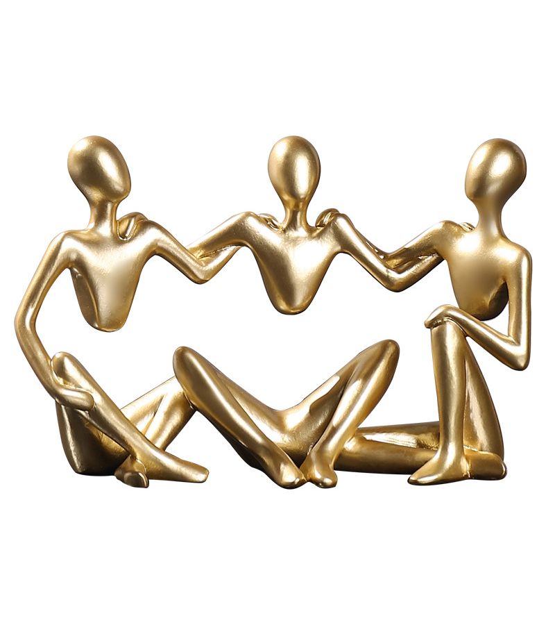Golden Abstract Three Person Thinker Figure Sculpture Modern Minimalist Home Decor Ornament 7.87 Inch - Image 5