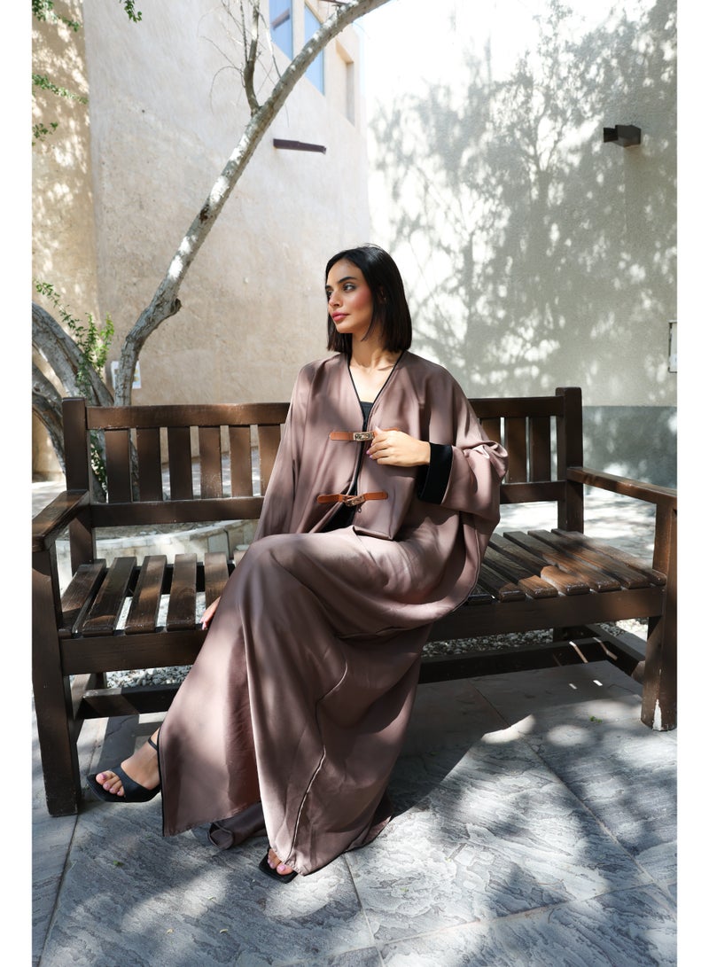 Abaya by Mariam Abaya Afifa - Modern Elegance Two Pieces Set Premium TikTok Fabric with Luxury Finish Mocha Brown Color | Womens Abaya  - Image 4