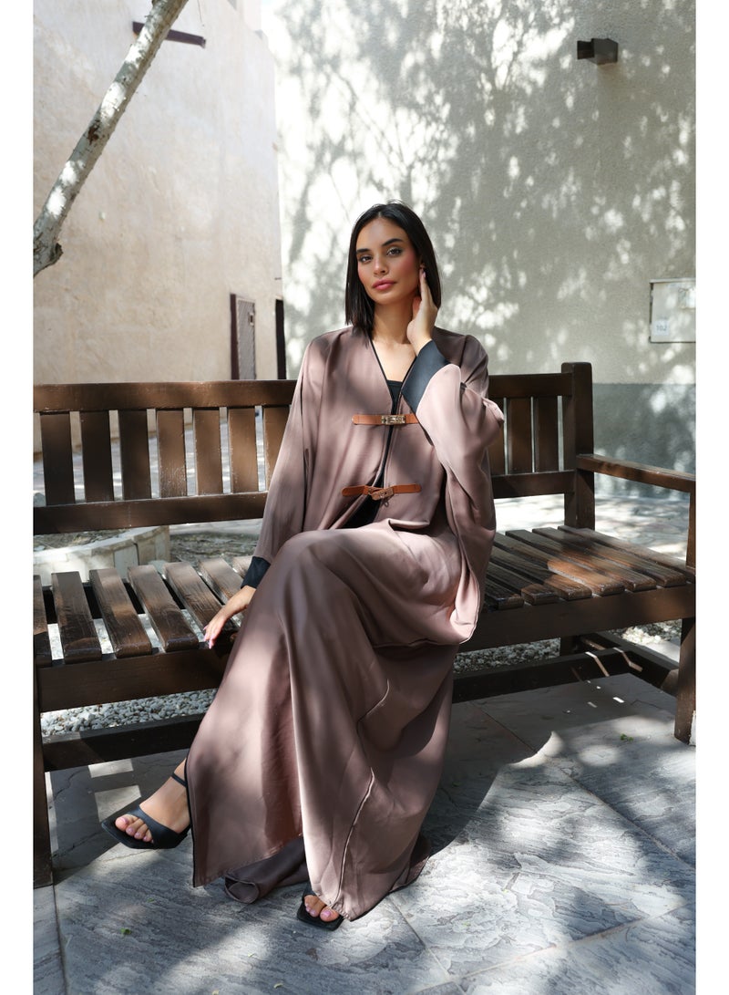 Abaya by Mariam Abaya Afifa - Modern Elegance Two Pieces Set Premium TikTok Fabric with Luxury Finish Mocha Brown Color | Womens Abaya  - Image 3