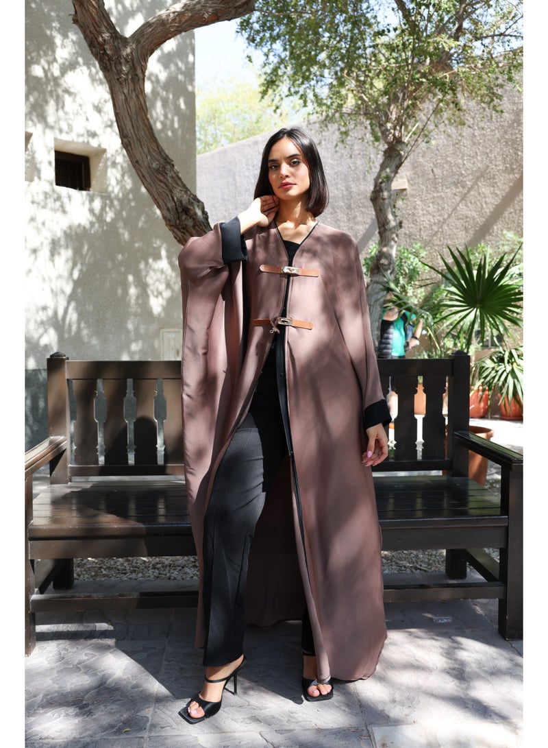 Abaya by Mariam Abaya Afifa - Modern Elegance Two Pieces Set Premium TikTok Fabric with Luxury Finish Mocha Brown Color | Womens Abaya  - Image 1