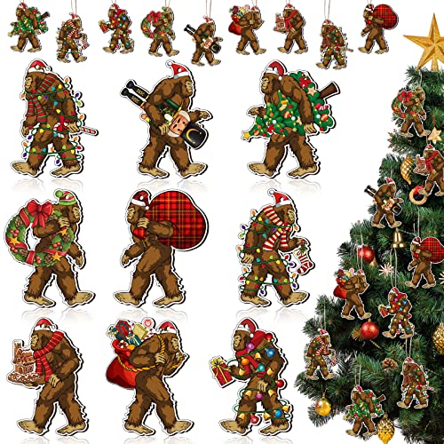 Kathfly Bigfoot Christmas Ornament Wooden Sasquatch Hanging Bigfoot Funny Christmas Tree Decoration Gorilla Decorative Hanging Ornaments for Xmas Holiday27 Pcs - Image 1