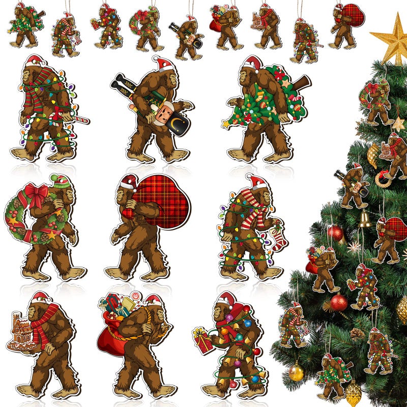 Kathfly Bigfoot Christmas Ornament Wooden Sasquatch Hanging Bigfoot Funny Christmas Tree Decoration Gorilla Decorative Hanging Ornaments for Xmas Holiday27 Pcs - Image 2