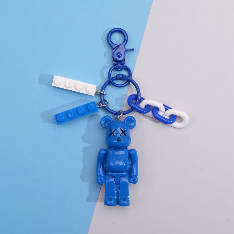 Korean doll trendy bear key chain ring chain pendant creative small gifts wholesale live selling clothing bag accessories Royal blue 001