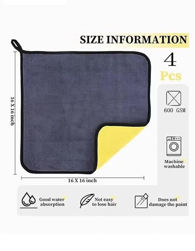 ACTION Microfiber Car Cleaning Towels – 600 GSM Thick Plush, Super Absorbent, Lint-Free & Streak-Free Auto Detailing Cloths for Interior & Exterior, 40×40 cm, Pack of 4 - Image 4