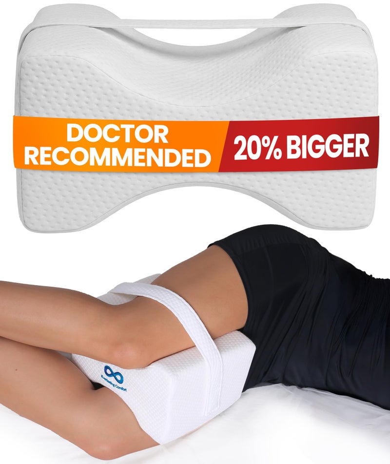 Everlasting Comfort Memory Foam Knee Pillow for Side Sleepers - Sciatica Pain Relief Pillow, Removable Strap Support - Leg Pillows for Sleeping Alignment, Knees, Back & Hip Cushion - Image 1