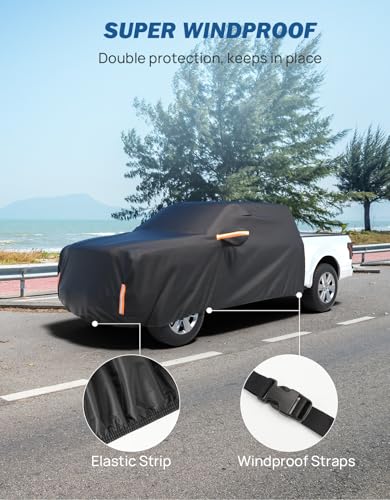 JOYTUTUS Super Crew Cab Car Cover Compatible with 2015-2026 F150, Truck Half Cover Indoor Outdoor Snow Hail UV Waterproof All Weather Protection - Image 3