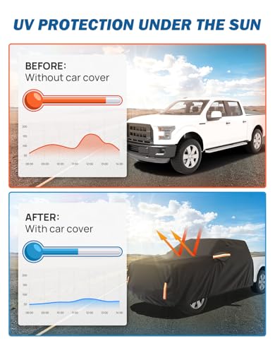 JOYTUTUS Super Crew Cab Car Cover Compatible with 2015-2026 F150, Truck Half Cover Indoor Outdoor Snow Hail UV Waterproof All Weather Protection - Image 4