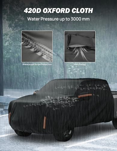 JOYTUTUS Super Crew Cab Car Cover Compatible with 2015-2026 F150, Truck Half Cover Indoor Outdoor Snow Hail UV Waterproof All Weather Protection - Image 2