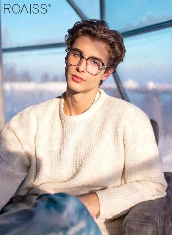 roaiss Men's Rectangular Anti-Blue Light Glasses,Anti UV Computer Readers Anti Blue Light HD Reading Glasses Flat Light Mirror Eyeglasses for Men Anti Eyestrain Color Changing Glasses Black Silver - Image 2