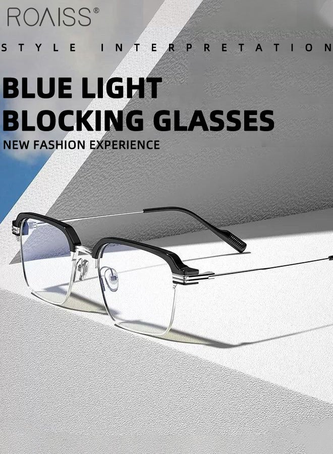 roaiss Men's Rectangular Anti-Blue Light Glasses,Anti UV Computer Readers Anti Blue Light HD Reading Glasses Flat Light Mirror Eyeglasses for Men Anti Eyestrain Color Changing Glasses Black Silver - Image 4