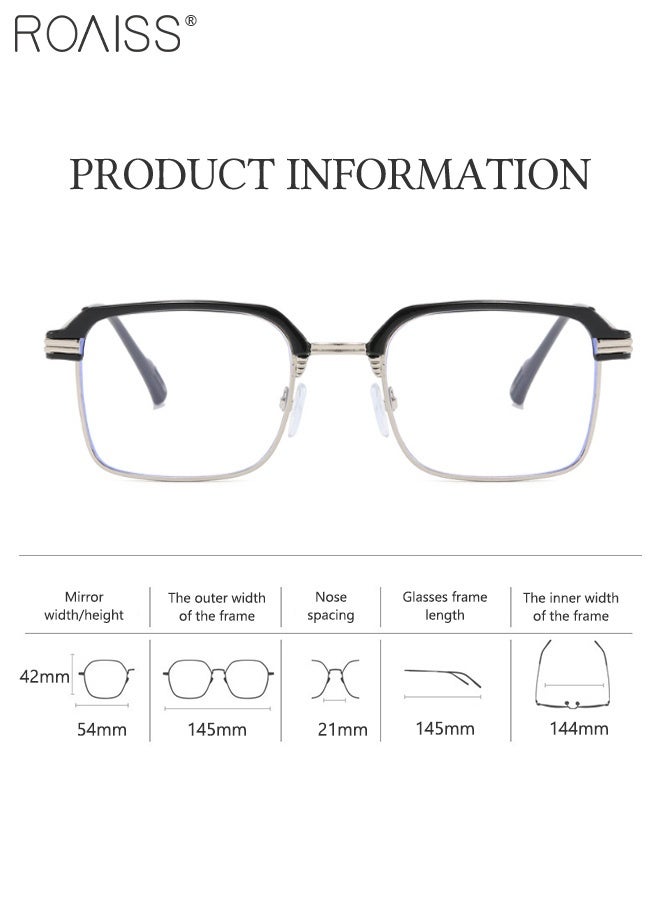 roaiss Men's Rectangular Anti-Blue Light Glasses,Anti UV Computer Readers Anti Blue Light HD Reading Glasses Flat Light Mirror Eyeglasses for Men Anti Eyestrain Color Changing Glasses Black Silver - Image 3