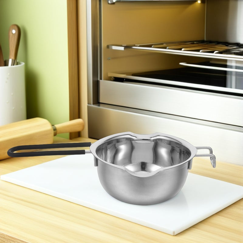 Double Boiler for Chocolate Melting - 600ML, 20oz, 3/5QT, 2-1/2 Cup Stainless Steel Melting Pot with Anti-scald Handle & Double Spout for Candy Butter Cheese Sauce - Image 2