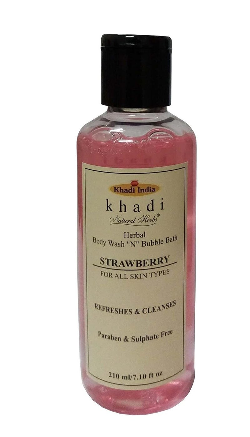 Khadi Herbal Khadi Natural Herbal Herbs Paraben and SulphateFree Strawberry Body Wash and Bubble Bath  210ml