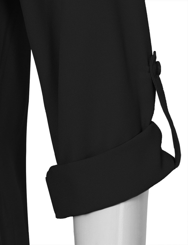 Timeson Black Blouses for Women,3/4 Sleeve Tunics Tops for Women Ladies Dressy Shirts V Neck Chiffon Blouse for Business Casual Fashion 2022 Office Work Blouse Career Formal Clothes Funeral - Image 5