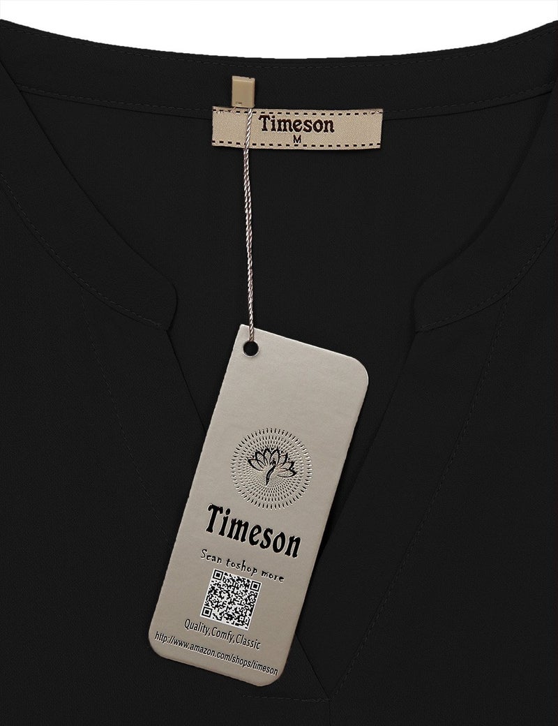 Timeson Black Blouses for Women,3/4 Sleeve Tunics Tops for Women Ladies Dressy Shirts V Neck Chiffon Blouse for Business Casual Fashion 2022 Office Work Blouse Career Formal Clothes Funeral - Image 4