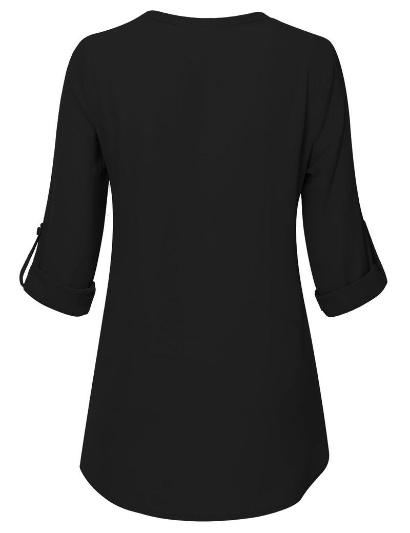 Timeson Black Blouses for Women,3/4 Sleeve Tunics Tops for Women Ladies Dressy Shirts V Neck Chiffon Blouse for Business Casual Fashion 2022 Office Work Blouse Career Formal Clothes Funeral - Image 3