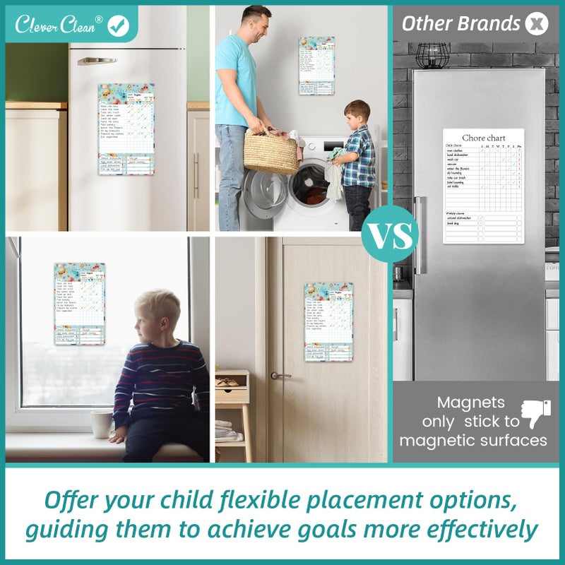 Clever Clean Dry Erase Chore Chart for Kids, Reusable Reward Chart, Non-Magnetic Kids Chore Board Clings to Any Smooth Surfaces, 6 Dry Erase Markers Included (Video Game) - Image 2