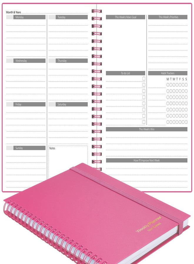 Asten Planner, Undated Weekly Planner Goal Planner Notebook, To Do List Planners Spiral Planner for Men and Women,PVC Hardcover,Elastic Closure, Inner Pocket 8.3" x 5.8" (Pink) - Image 1