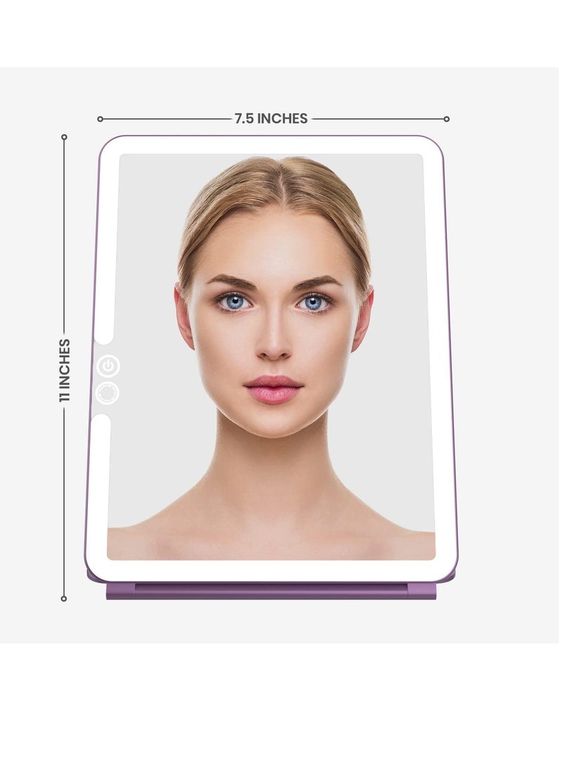 LUNA London LUNA London Eclipse LED Lighted Travel Vanity Makeup Mirror | 3 Colour Light, Compact, Portable, Lighted, Rechargeable, Illuminated Mirror | Perfect for Travel, Makeup & Beauty Needs | Lavender  - Image 3