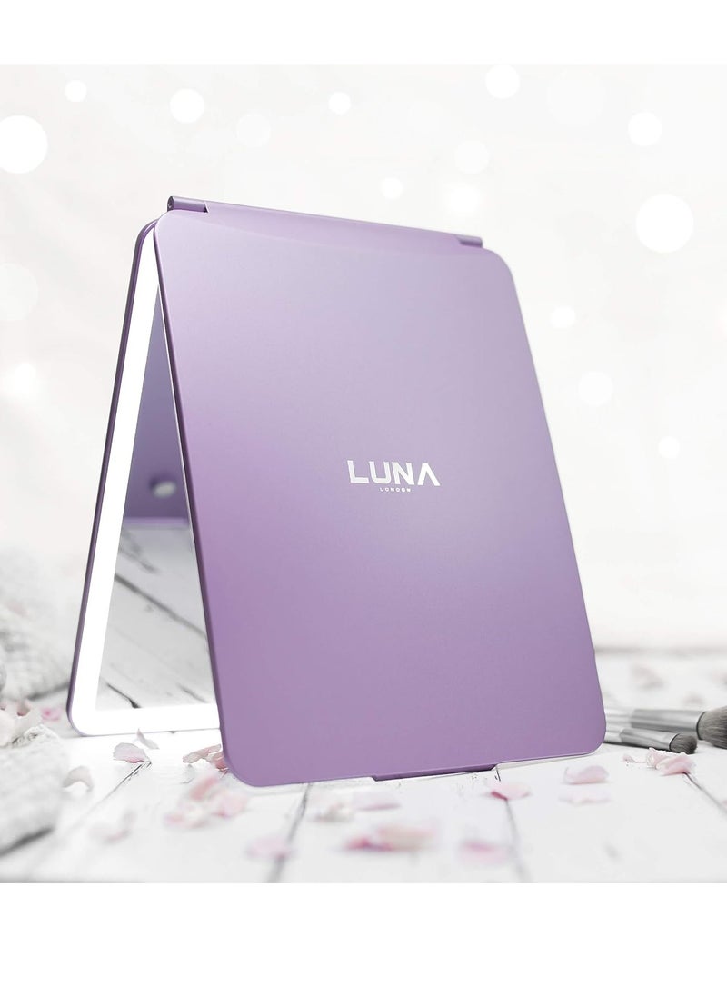 LUNA London LUNA London Eclipse LED Lighted Travel Vanity Makeup Mirror | 3 Colour Light, Compact, Portable, Lighted, Rechargeable, Illuminated Mirror | Perfect for Travel, Makeup & Beauty Needs | Lavender  - Image 4