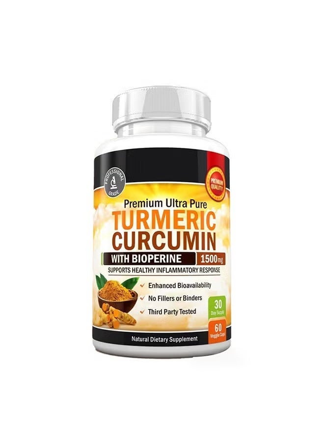 Turmeric Curcumin Plus - Premium Ultra Pure Turmeric Curcumin with Bioperine 1500mg, Support Healthy Inflammatory Response, Natural Dietary Supplement, 60 Veggie Capsules - Image 1