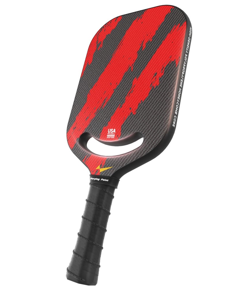 Warping Point Ascent Pickleball Paddles | Carbon Fiber Pickleball Racket with Aero Throat | Textured Grit Surface | 13mm Hexa Polymer Core | USAPA Approved | Designed for Power & Spin | Red - Image 1