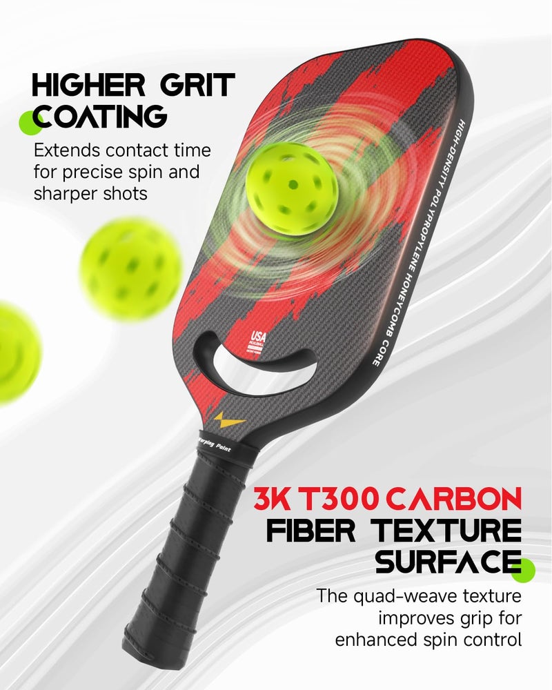 Warping Point Ascent Pickleball Paddles | Carbon Fiber Pickleball Racket with Aero Throat | Textured Grit Surface | 13mm Hexa Polymer Core | USAPA Approved | Designed for Power & Spin | Red - Image 2