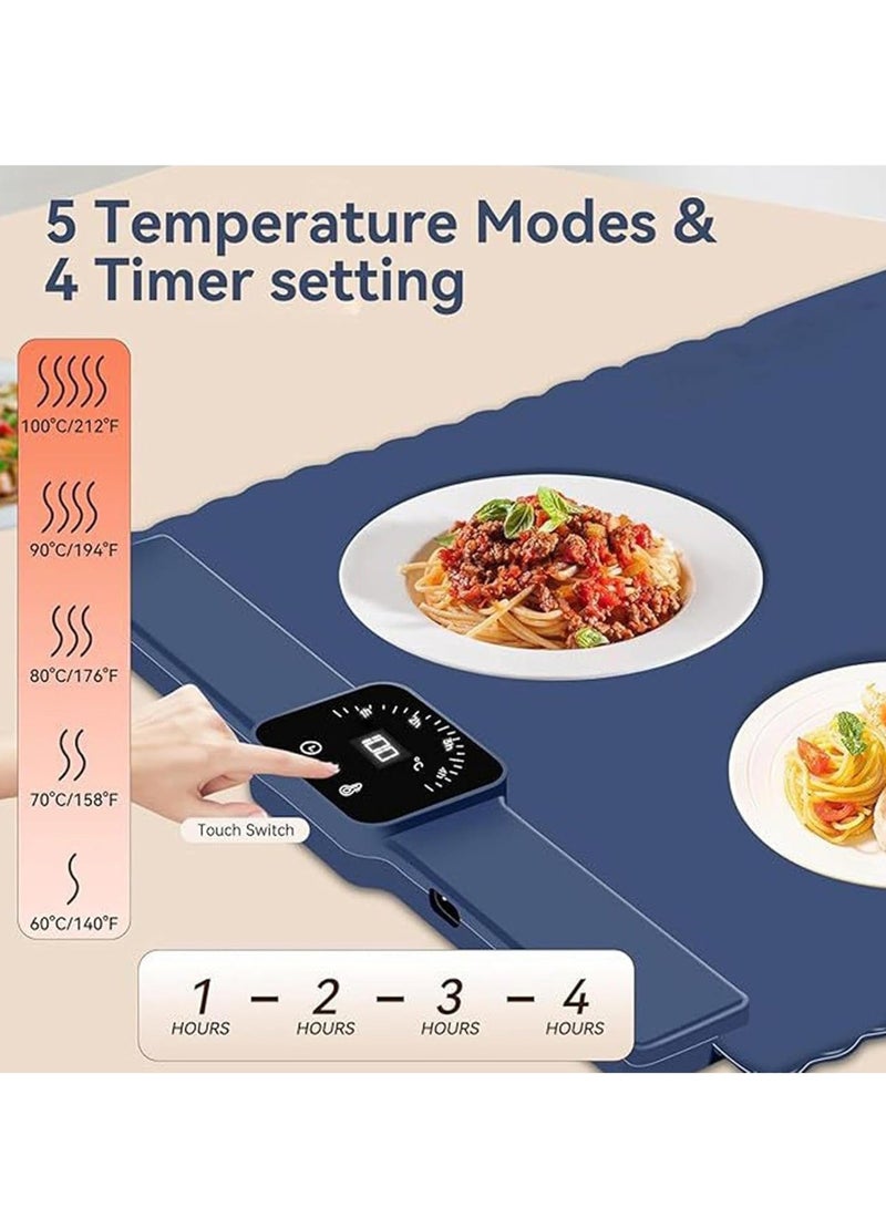 والالا صينية تدفئة الطعام الكهربائية المحمولة، حصيرة تسخين سريعة، وسادة تدفئة كهربائية من السيليكون للطعام، طبق تدفئة طعام قابل للطي مع 5 إعدادات لدرجة الحرارة، حبل منظم - Image 5
