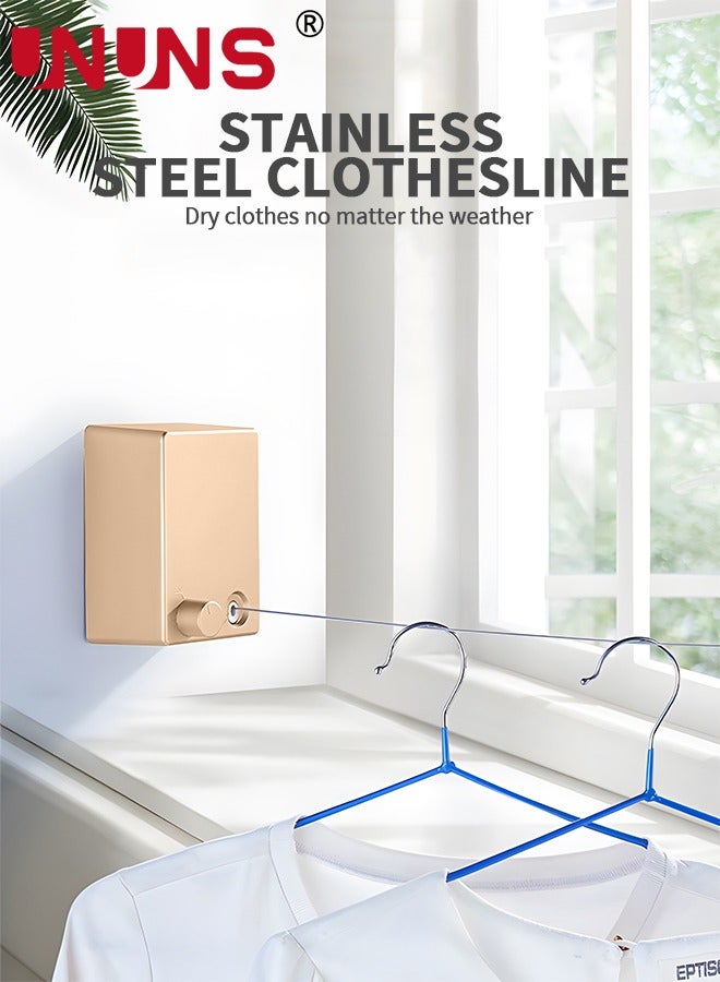 UNUNS Retractable Clothesline,Double Line Heavy Duty Clothes Drying Laundry Line,ABS Case+Aluminum Clothes Drying Wire Rope With Adjustable 4.2m Stainless Steel Line,Wall Mounted Space-Saver Drying Line  - Image 2