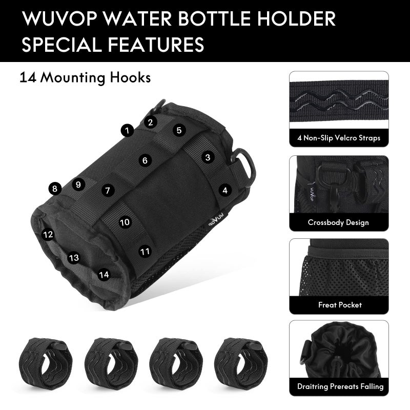 WUVOP Bike Cup Holder, Water Bottle Holder Handlebar for Bikes with Mesh Pockets, Universal Cycling Bicycle Water Bottle Drink Cup Cage for Cruiser, Scooter, Mountain Bike, Road Bikes, Wheelchair - Image 4
