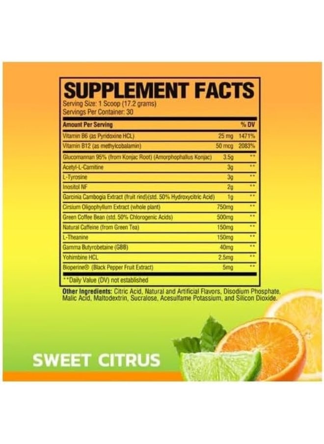 Raw RAW Burn Thermogenic Fat Burner | Chris Bumstead Formula | Acetyl-L-carnitine | Yohimbine | L-tyrosine | Control Appetite | Weight Loss | 30 Servings (Sweet Citrus)  - Image 2