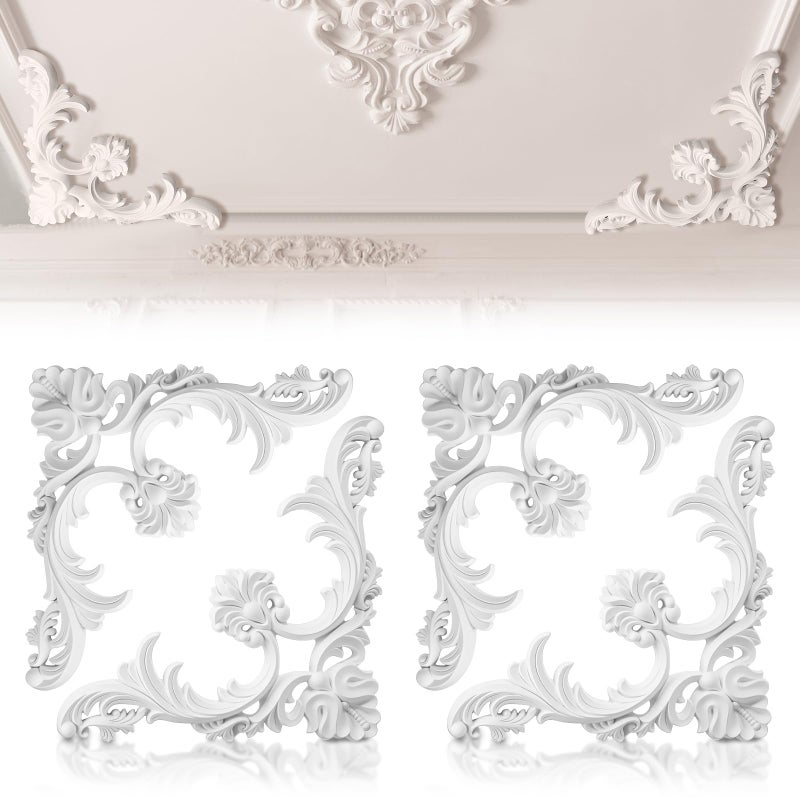 Colingmill 4 Pcs Ceiling Molding Kit Corners Murals Trim French Style Accent Wall Decor for Interior Medallion Ceiling with Flowers Pattern Decorative Panels for Wall (13.4 x 13.4 in,Classic) - Image 1