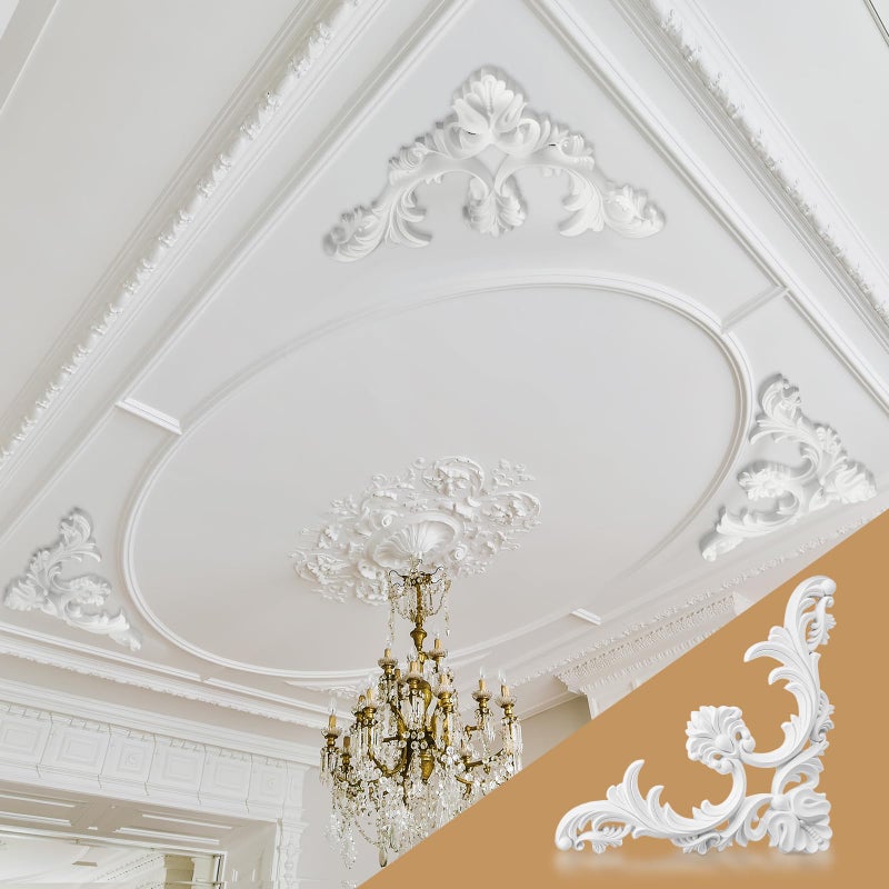 Colingmill 4 Pcs Ceiling Molding Kit Corners Murals Trim French Style Accent Wall Decor for Interior Medallion Ceiling with Flowers Pattern Decorative Panels for Wall (13.4 x 13.4 in,Classic) - Image 3