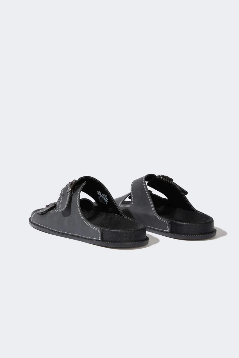 Defacto  Boy Flat Sole Double Banded Faux Leather Slippers for Men | Best Price UAE