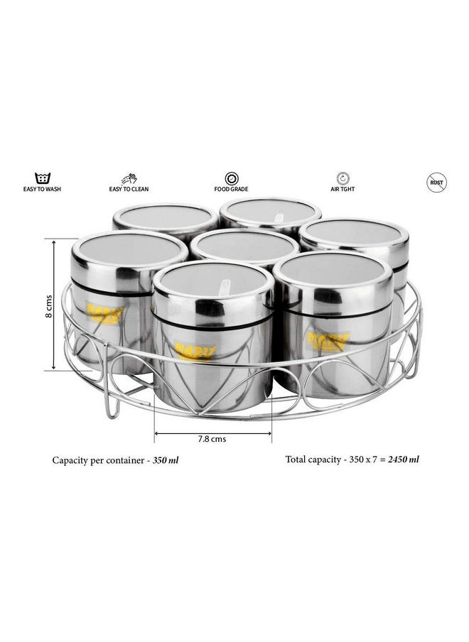MARU Maru Stainless Steel 7-in-1 Kitchen Storage Container Set with Round Wire Stand-350ml Multipurpose Containers with Durable See-Through Threaded Lids, Ideal for Organizing Spices, Herbs, and Dry Fruits  - Image 2