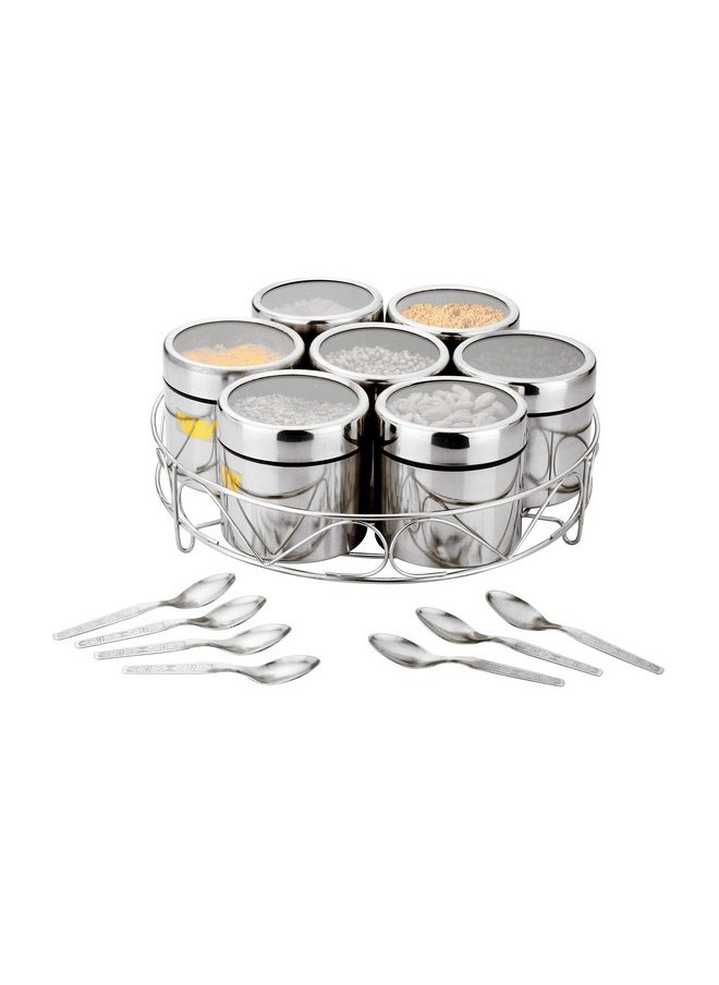 MARU Maru Stainless Steel 7-in-1 Kitchen Storage Container Set with Round Wire Stand-350ml Multipurpose Containers with Durable See-Through Threaded Lids, Ideal for Organizing Spices, Herbs, and Dry Fruits  - Image 5