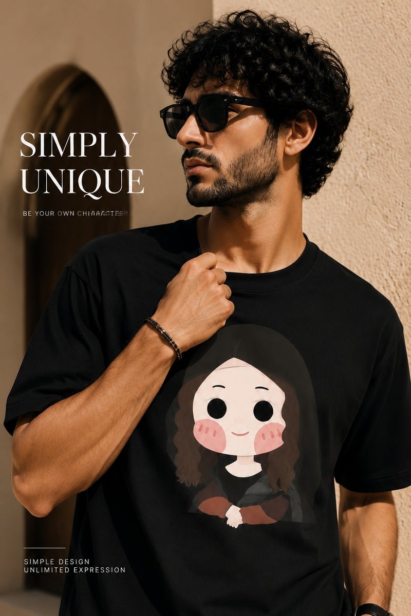 Men's Black Oversized Le Petit Prince Graphic T-Shirt Casual Short Sleeve Streetwear Tee - Image 1