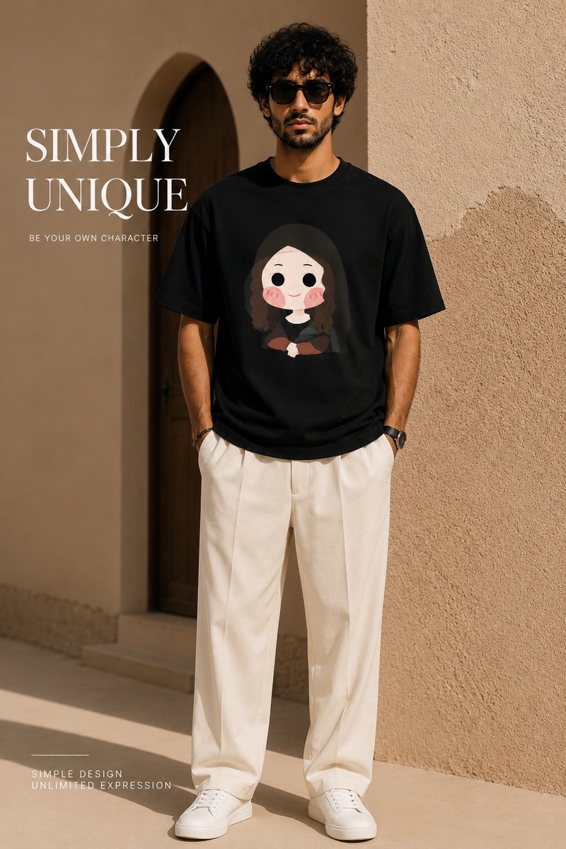Men's Black Oversized Le Petit Prince Graphic T-Shirt Casual Short Sleeve Streetwear Tee - Image 2