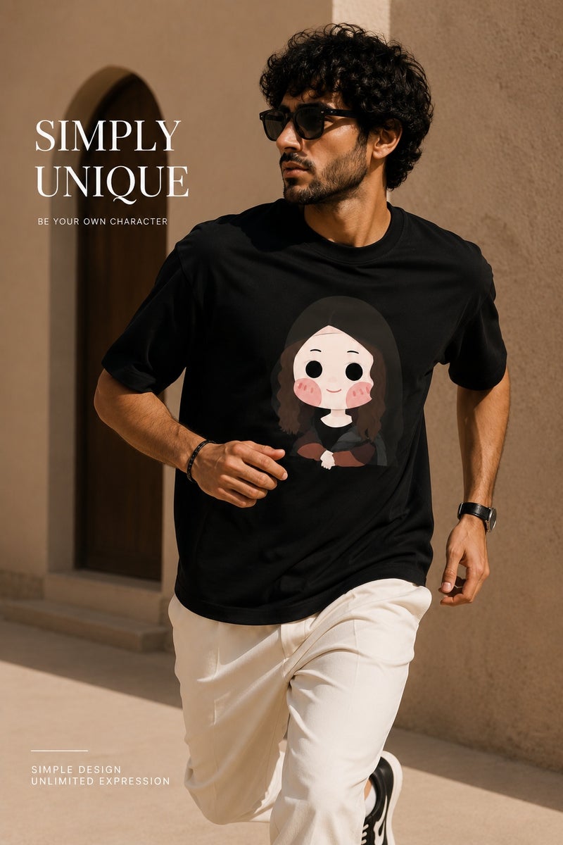Men's Black Oversized Le Petit Prince Graphic T-Shirt Casual Short Sleeve Streetwear Tee - Image 3