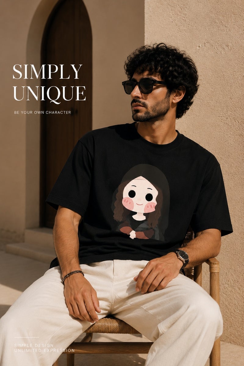 Men's Black Oversized Le Petit Prince Graphic T-Shirt Casual Short Sleeve Streetwear Tee - Image 4