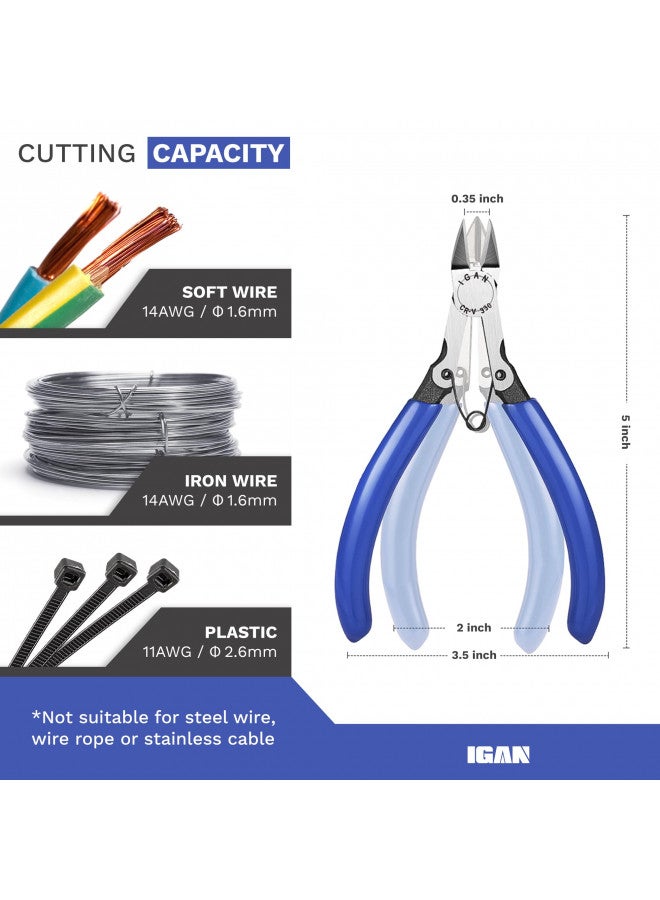 IGAN-330 Flush Cutters, Precision Wire Cutter, Flush Pliers, Wire Snips, Electrical Cutters, Sprue, Side & Small Wire Nippers, Diagonal Cut Snips, Ideal for Electronics & Precision Cutting Needs - Image 1