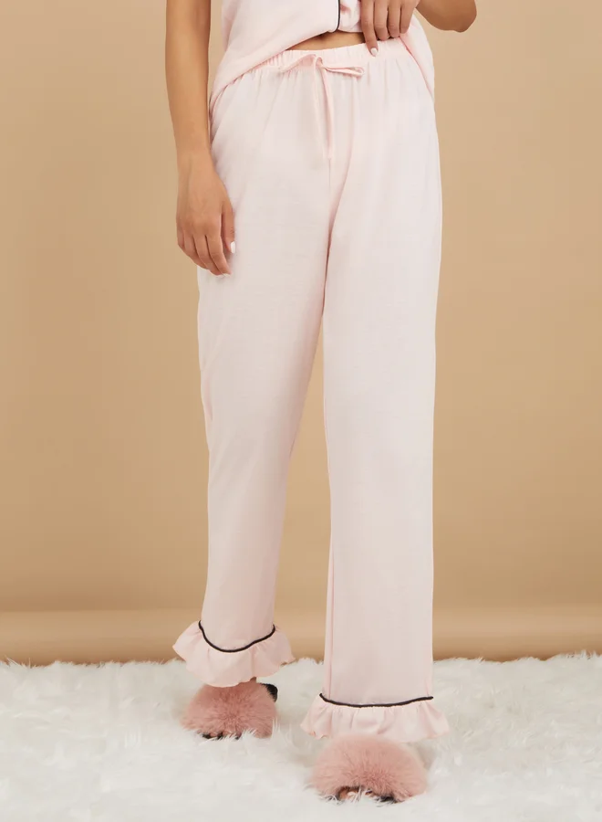 Styli Styli Ruffle Sleeve Contrast Piping Shirt and Pyjama Set