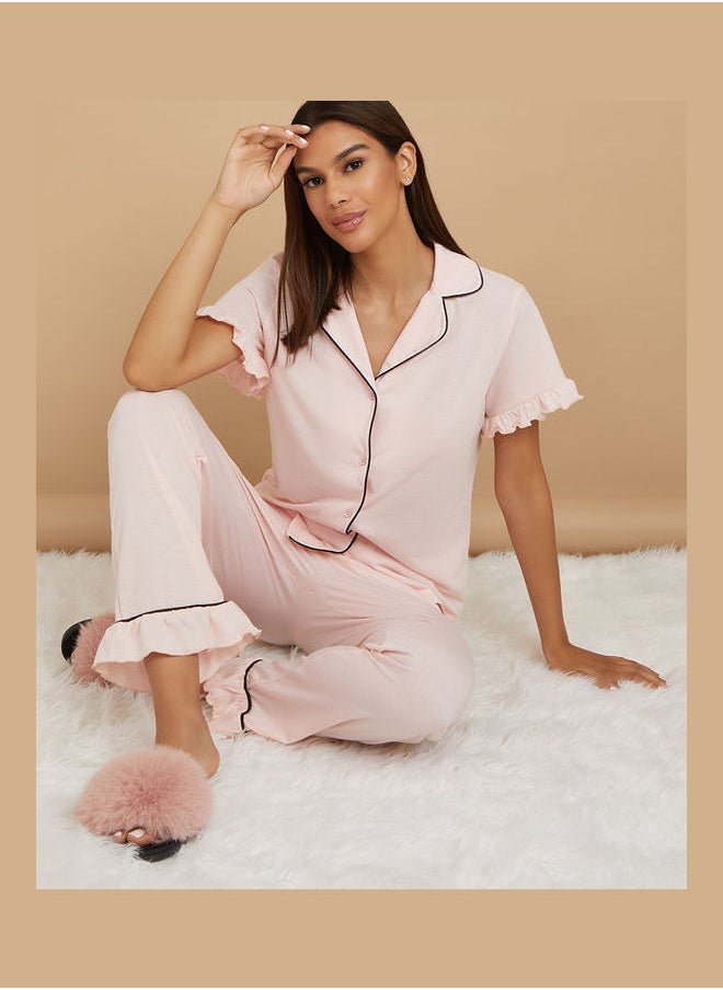 Ruffle Sleeves Hem Contrast Piping Shirt and Trouser Set - pzsku/ZB1FF1A3527148DC1B1F4Z/45/_/1680802675/2bda005f-0003-4886-b635-1add59ff6bf2