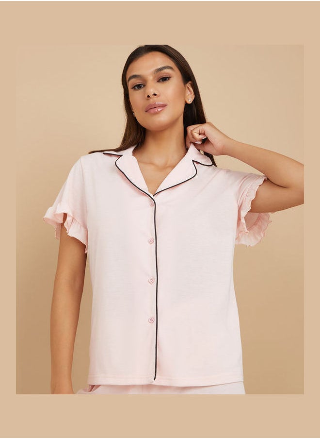 Ruffle Sleeves Hem Contrast Piping Shirt and Trouser Set - pzsku/ZB1FF1A3527148DC1B1F4Z/45/_/1680802675/82be8e79-0fd7-4e39-92b2-382f2b39bdef