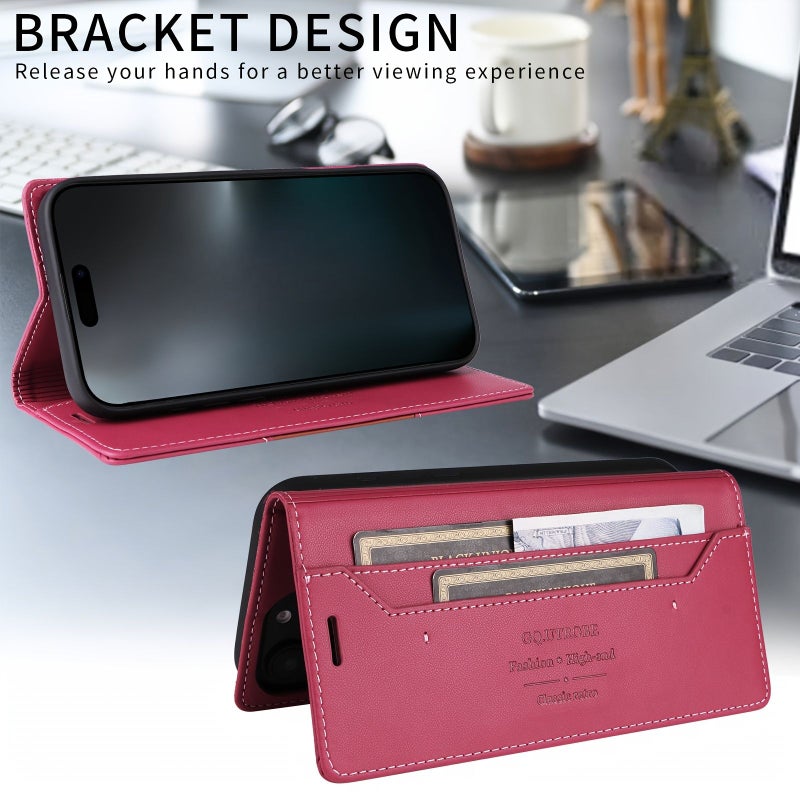 Red Faux Leather Wallet Case for Samsung Galaxy S22 Plus RFID Blocking Magnetic Flip - Image 4