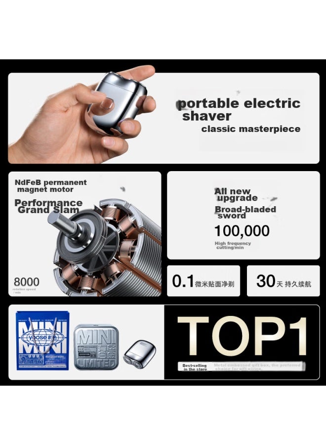 Yoose Portable Alloy Electric Shaver For Men, Birthday Gift, 520 Gift For Boyfriend, Beard Trimmer Gift Box, Mini 2.0, British Green - Image 1