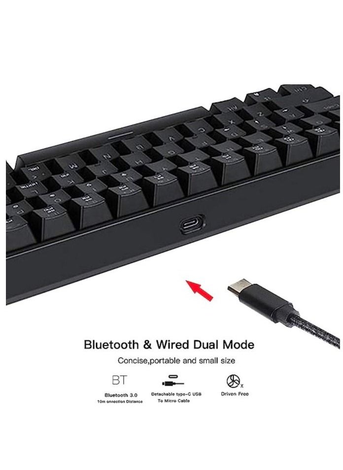 Motospeed - Motospeed Wired/Wireless Bluetooth Mechanical Gaming Keyboard CK62 60% Compact 61 Keys RGB Backlit Type-C Gaming/Office Keyboard for PC/Mac/Linux/iPad/iPhone/Smartphone/Laptop Red Switch(Black) - Image 1