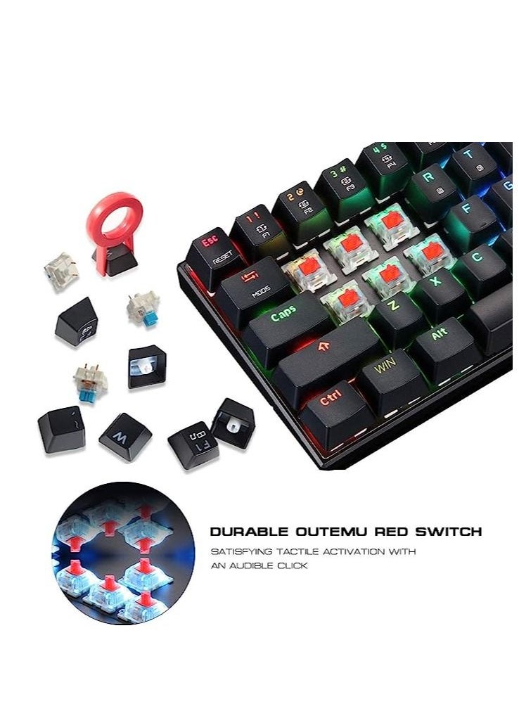 Motospeed - Motospeed Wired/Wireless Bluetooth Mechanical Gaming Keyboard CK62 60% Compact 61 Keys RGB Backlit Type-C Gaming/Office Keyboard for PC/Mac/Linux/iPad/iPhone/Smartphone/Laptop Red Switch(Black) - Image 1
