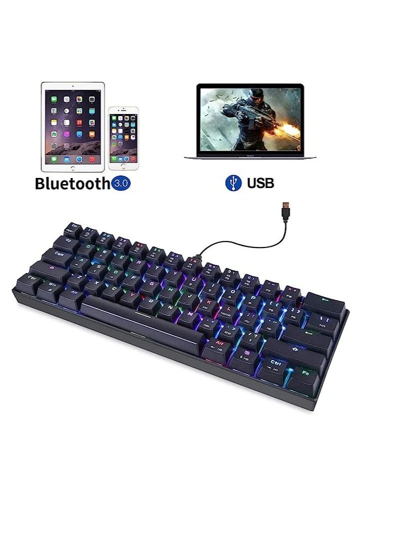 Motospeed - Motospeed Wired/Wireless Bluetooth Mechanical Gaming Keyboard CK62 60% Compact 61 Keys RGB Backlit Type-C Gaming/Office Keyboard for PC/Mac/Linux/iPad/iPhone/Smartphone/Laptop Red Switch(Black) - Image 1