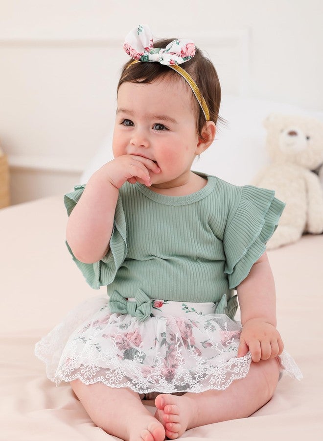 Mioglrie Preemie Clothes Girl Newborn Girl Outfits Infant Baby Girl Clothes Summer Baby Girl Outfits Green Floral Dress Baby Girls' Clothing - Image 3